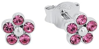 AMOR - Kinder Ohrringe 925 Silber - mit Kristallglas - Blumen Ohrstecker - AMR-EG0001