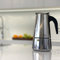 HAEGER SS Moka Pot 10 - Cafetera Italiana - Capacidad 10 Tazas con Cuerpo en INOX, Adecuado para Todo Tipo de Fuentes de Calor, válvula de Seguridad, manejo de Aislamiento térmico en Negro