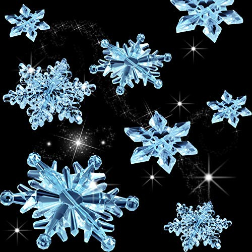 35 Stück Klare Acryl Kristall Schneeflocken Ornamente Weihnachtsbaum Anhänger DIY Weihnachten Dekoration (Klares Hellblau)