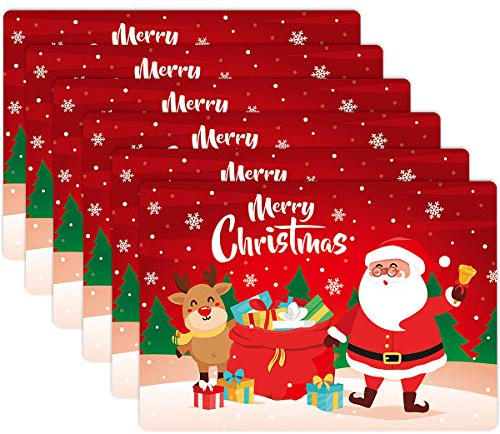 BESTonZON 6PCS Weihnachtstisch Sets, Hitzebeständige Wasserdichtes Weihnachts Tischsets,Platzset Weihnachten Abwaschbar,Weihnachten Tischsets,Weihnachtstisch Matte,PVC Tischmatte (43X30x0,05Cm Grün)