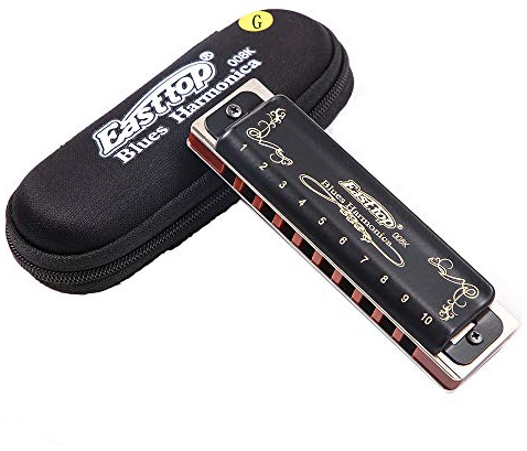 Easttop Diatonische Blues Mundharmonika, 10 Löcher, 20 Töne, Schwarz, T008K mit Etui, professionellere Mundharmonika für Anfänger, Studenten, Erwachsene und professionelle Spieler (G)