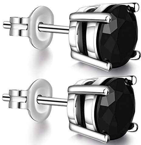 Pendientes plata de ley 925 con circonita cúbica negra Pendientes de diamantes simulados para mujer y hombre