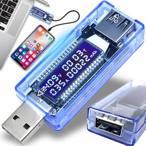 Retoo Multimetro USB multimetro con display LCD, 4 V – 20 V, tensione di corrente digitale USB, voltmetro, amperometro, capacità di alimentazione di alimentazione, capacità mAh
