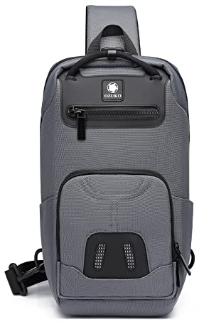 FANDARE Sac Poitrine Affaires Sacs de Bandoulière Sacoche avec USB Sac d'Epaule pour Homme Voyage Randonnée Vélo Camping Excursion Impermeable Multi-Poches Petit Sac a Dos Gris foncé
