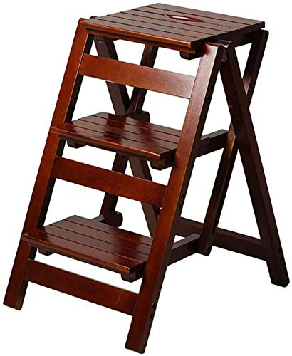 FALIYORS Portable Step Stool Simple Family Stool - Heavy Duty Fold Up 3 Steps Wooden Ladder Portable Chair Household Stair Chair Stepladder Widened Stool for Kids/Adults,with Non-Slip Mat