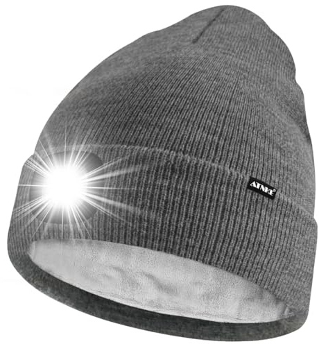 ATNKE LED Mütze mit Licht,Wiederaufladbare USB 4 LED Beleuchtete Laufmütze Extrem Heller Lampe Winter Warme Gefüttertes Fleece Stricken Mütze für Herren und Damen Geschenke