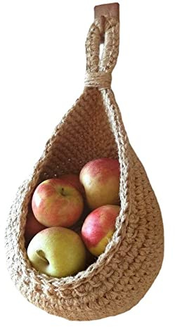 Hängende Wandkörbe, Jute, Öko-Hängekorb, Baumwoll-Tropfen-Hängekörbe, Baumwoll-Flachs, Gemüse, Obst, Organizer, Tropfen-Hängebehälter für Küche, Produktaufbewahrung, hält Gemüse frisch