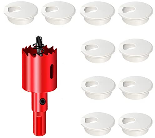 DuDuZui Lot de 10 œillets de Bureau, 35mm Passe-câble de Bureau Passe-câble de Bureau, Solution Idéale pour Le Bureau et la Maison Câble de Table, avec Scie Cloche (Blanc, 35mm)