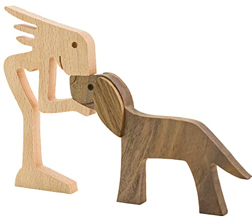 Enkrio Holz-Hundefiguren, handgeschnitzt, Holz, menschliche Skulptur, Statue, handgefertigte Akzente, Handwerk, stehende Tischdekoration, Ornament für Heimdekoration