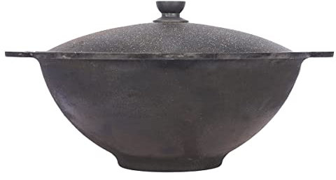 Kazan Topf 10 Liter aus Gusseisen, mit Deckel und flachem Boden, für Utschak geeignet, Outdoorküche Gulasch Kanone