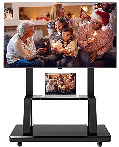 Carro de TV móvil con ruedas para pantallas planas de 32 a 75 pulgadas, soportes de TV con ruedas de altura ajustable con almacenamiento, soporte de piso de TV universal moderno negro beautiful
