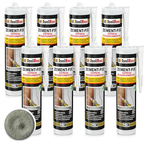 Isolbau Zement-Fix Express Lot de 8 cartouches de mortier de réparation pour joints et fissures en intérieur et extérieur Gris ciment 300 ml