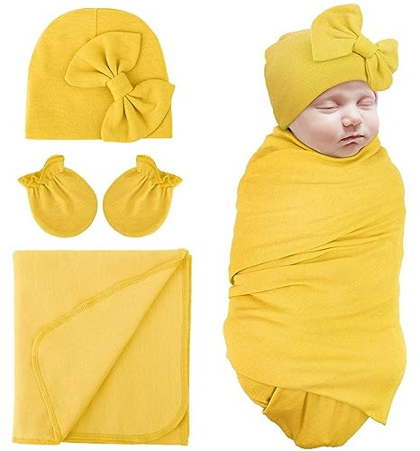 DRESHOW Coperte di Ricezione Neonato Cotone Caldo Sacco a pelo con Guanti e Cappelli Arco Ospedale Baby Swaddling
