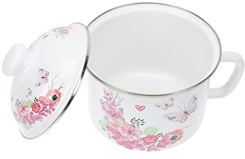 Cuenco de sopa de lavabo de esmalte vintage: Cuenco de mezcla de esmalte redondo retro con mango de tapa Recipiente de esmalte for servir ensalada for sopa Pho Soba Arroz Cereal Udon Helado Amarillo (