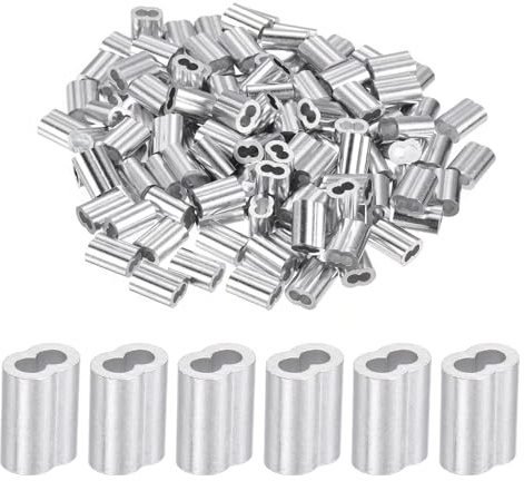 sourcing map Crimpschlaufenhülse aus Aluminium, 2,5 mm, Doppelhülse für Drahtseil, Kabelleitungsende, Silber, 120 Stück