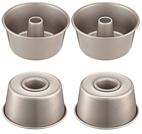 MGGi 4 Inch Nonstick Fluted Tube Cake Pan, 4 Pcs Mini Buntz Cake Cup Set, Carbon Steel Reusable Small Baking Mould Cup Mold Bakeware for Kugelhopf, Cake, Brownie, Jello, Bavarois - Gold