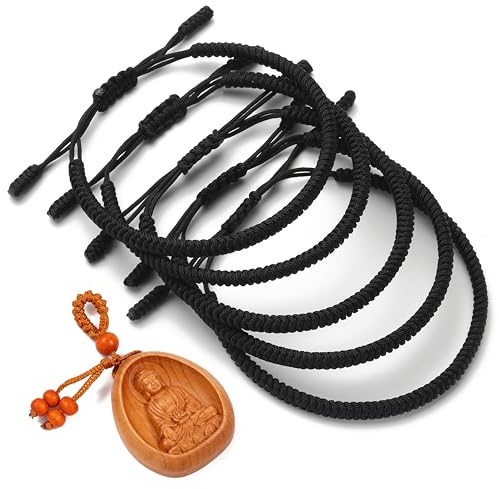 Lucky BUDDHIST – 5 tibetanska lyckoarmband + buddhistisk gåva! - Handgjort Justerbar till din handled. För män och kvinnor. Vänskapsarmband av flätat tyg