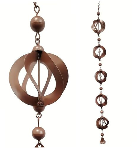 Catena di pioggia da 42,52 pollici catene di pioggia appesa al metallo per grondaie catena di catcher di pioggia rotanti con campanelli a retrò a campana per decorazioni per il giard