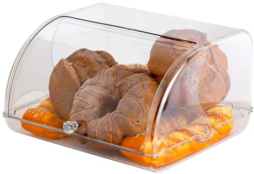 Gagee Bread Box for Kitchen Countertop,Acrylic Bread Storage Container for Homemade Bread,Cookies, Bagels, Muffins, Bread Holder with Roll Top Lid,Clear