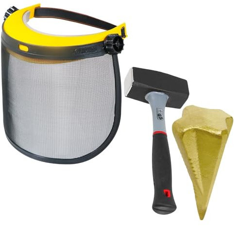 SPARES2GO Log Splitting Safety Kit (Splitter Maul Wedge + 4lb Lump Hammer + Mesh Visor Shield)