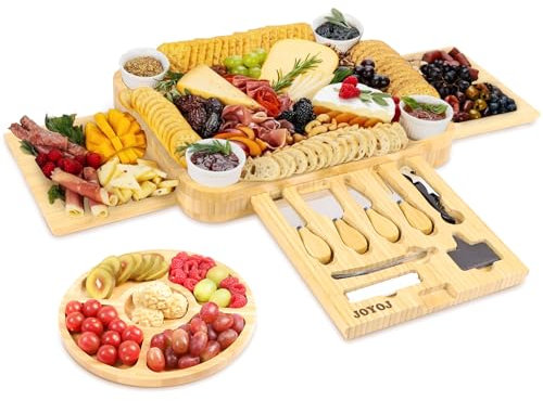 JOYOJ Juego de tablas de queso de bambú grandes, juego de regalo de tablas de charcutería grandes, para mamá, regalos de inauguración de la casa, regalos de boda, regalo de despedida de soltera,