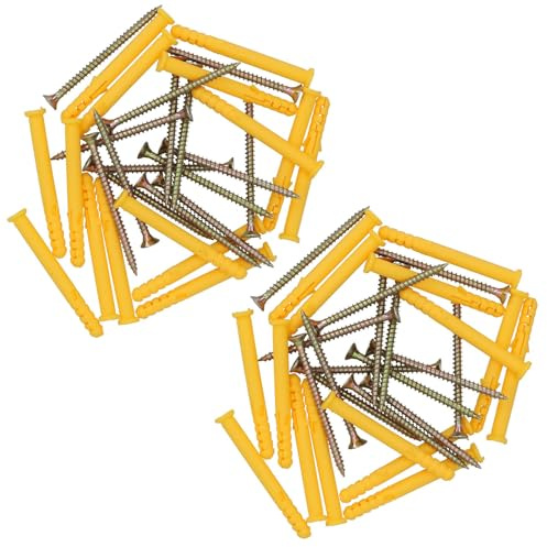 Lot de 60 vis à tête fraisée et chevilles pour bois, béton, brique - 4 x 60 mm