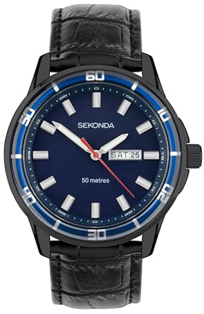 Sekonda Midnight Mens Analogue Watch 44mm dial | 50 Metres Water Resistance, mineral glass crystal, day and date display, ion-plated case