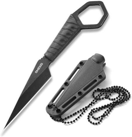 Omesio S-FC1 Coltello Da Collo Con Fodero, 5CR13MOV Acciaio Inossidabile PerManico in ABS Collana Coltello EDC per Drop Point Lama Affilata Fulltang per Gli Uomini Le Donne, Adatto per il campeggio