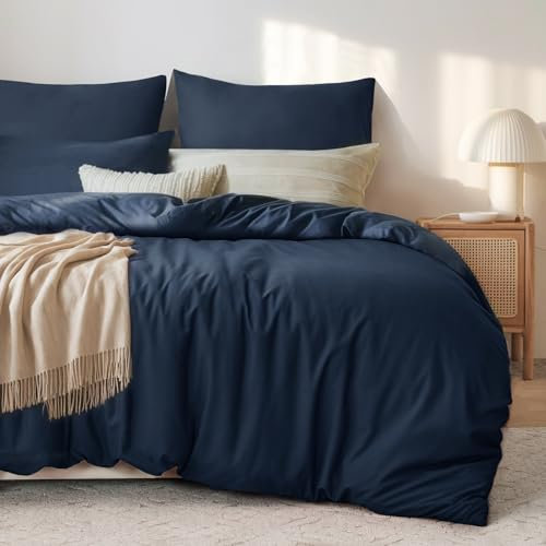Tifschlaf Juego de ropa de cama de 155 × 220 cm, microfibra con cremallera, funda nórdica y 1 funda de almohada de 80 x 80 cm, azul marino, 155 x 220 cm