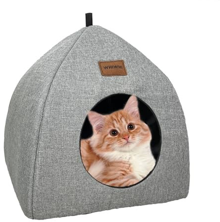 Whiwhi Cama tipo cueva para gatos para interiores con cojín extraíble lavable plegable portátil para gatos 33 x 33 x 35 cm