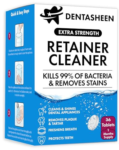 Retainer Cleaner Tablets - 36 Tablets 1 Months Supply - Fresh, Brite and Stain-Free Retainer Cleaning Tablets, Aligner, Gum Shield, Mouth Guard, Denture Cleaners - Dentasheen