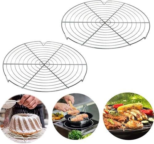STOUCLA Rund Abkühlgitter, Abkühlgitte,Kuchengitter Abkühlgitterr,Kuchengitter,Tortenkühler, für Braten Backen Grillen,Rund Kuchen Kuchenrost,2 Stück,30 cm