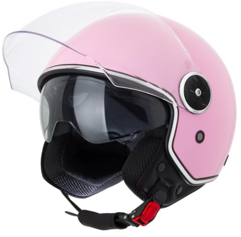 VINZ Tobia Jethelm mit Doppelvisier | Roller Helm mit Sonnenblende | In Gr. XS-XXL | ECE 22.06 Zertifiziert | Motorradhelm mit Visier |Viele Farben Erhältlich - Rosa