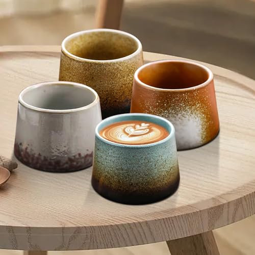 GOEDCH Ensemble de Mini Tasses à Expresso en Céramique: 4 Pièces Tasses à Expresso de Haute Qualité, Tasse à thé en Grès Japonais à Parois Epaisses, Sans Tige, 100 ml, pour Expresso, Tea