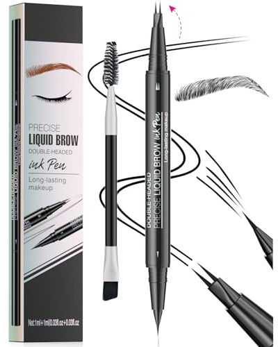 Vawolecy Microblading Eyebrow Pen, Brow Pencil Lápiz de cejas 2 en 1 de doble punta con aplicador de micro-horquilla y punta de pincel precisa Crea un cabello como las cejas