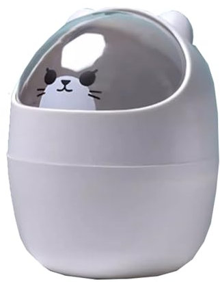 Mini poubelle de bureau, salle de bain poubelle petite avec couvercle oscillant Cartoon chat forme d'animal poubelle à papier portable, poubelle Mini poubelle de comptoir petite poubelle à la maison
