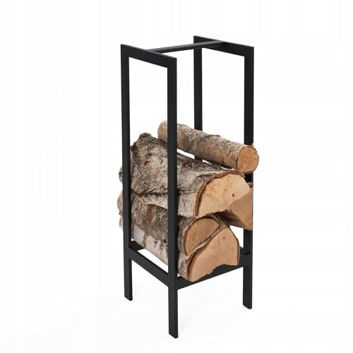 Kapaga - Étagère à bois de chauffage Soudée - 25 x 25 x 70 cm, Porte-bûches, Support à bois de cheminée, Rack à bois, Porte-bûches en métal noir pour le loft sans vis