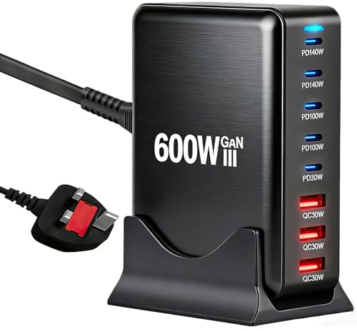 GaN Charger USB Power Hub: 600W PD Charging Station/8 Port GaN III Fast Charger Plug for Family & Office Workers with MacBook Air, iPhone 17 Pro/Air/17/16, Galaxy Series, etc, for Spring Gift