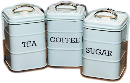 Darthome Retro Blue Tea Coffee Sugar Canisters Vintage Metal Square Kitchen Storage Jars