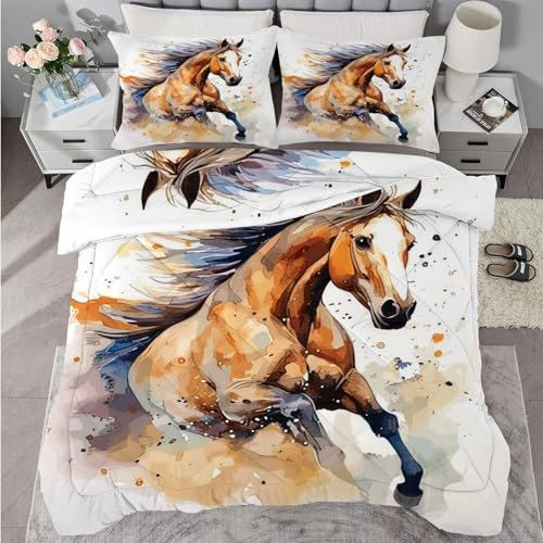 buyluhn Piumino completo con cavallo, reversibile, per tutte le stagioni, per letto matrimoniale, 7,5 tog, lavabile in lavatrice, per letto matrimoniale, estate e inverno, leggero, 2 federe