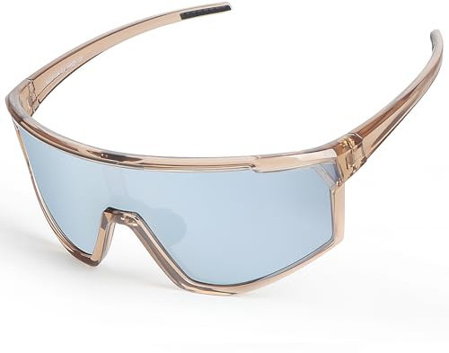 UVTQSSP Radsportbrillen, UV400 Schutz Sportbrille für Herren Damen, TR90 Rahmen ultraleicht Sonnenbrille für MTB Rennrad Laufen Enduro, Goldener Rahmen/Silberne Linse