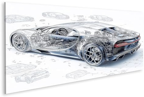 islandburner Image sur toile Vue détaillée d'une voiture de sport en dessin technique Images murales Poster