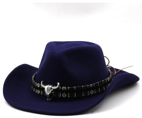 WUFANGBU Fedora Trilby Filzhut Hut Cowboyhut Jazz Zylinder Herren Und Damen Filzhut Groß Traufhut M(56-58Cm) 8Dunkelblau