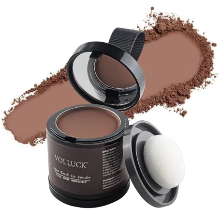 VOLLUCK Poudre pour Racines Cheveux 10g – Retouche Instantanée Racine Cheveux Blanc & Zones Clairsemées, Fini Naturel, avec Miroir & Applicateur – Pour Homme et Femme (Auburn)