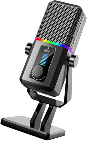 Javoryxh Micro de jeu d'ordinateur de bureau avec lumière LED 14 mm Grande tête de micro pour diffusion en continu Podcasting Insert et Play