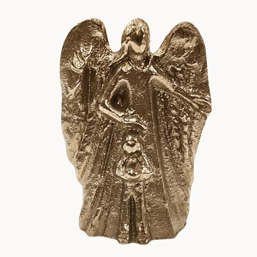 Herzmensch Schutzengel klein für Jungen goldene Massive Bronze Engel Figur 5 cm als Glücksbringer und Talisman zur Kommunion, Firmung, Weihnachten