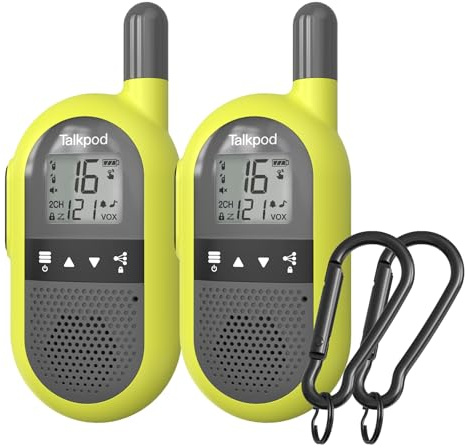 Talkpod Sports Walkie Talkies Lightweight, 16CH, 2 Pack (Bright Green) | VOX Hands Free, LCD Backlight Screen, Long Range Waki Toki for Outdoors, Cycling, Skiing, Hiking, Kids & Adults