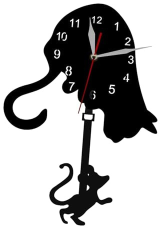 Sharplace Wanduhr aus Acryl, Wandhalterung, analog, in Katzen- und Rattenform, Heimdekoration, Hängeuhr für Küche, Schlafzimmer, Büro, Innenbereich