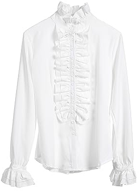 SYHVGI Women's Office Lady Shirt, Long Sleeve Ruffled Collar Plain Blouse Party Wedding Casual Blouses Top (White, S)