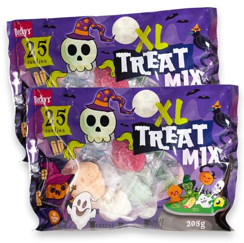Becky´s XL Treat Mix 2x205g – Assortiment de bonbons avec sucettes, gummies fruités et guimauves – 25 pièces emballées individuellement pour fêtes, Halloween, anniversaires d’enfants – grand format